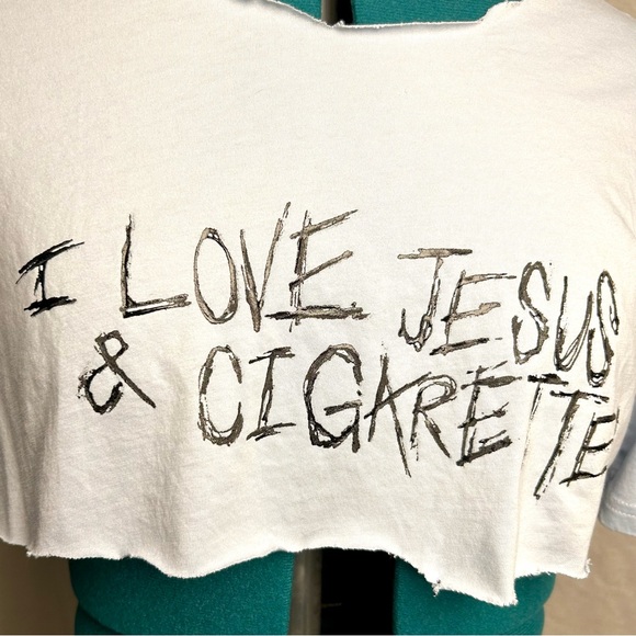 “I LOVE JESUS AND CIGARETTES” cropped blue tee - Picture 3 of 3